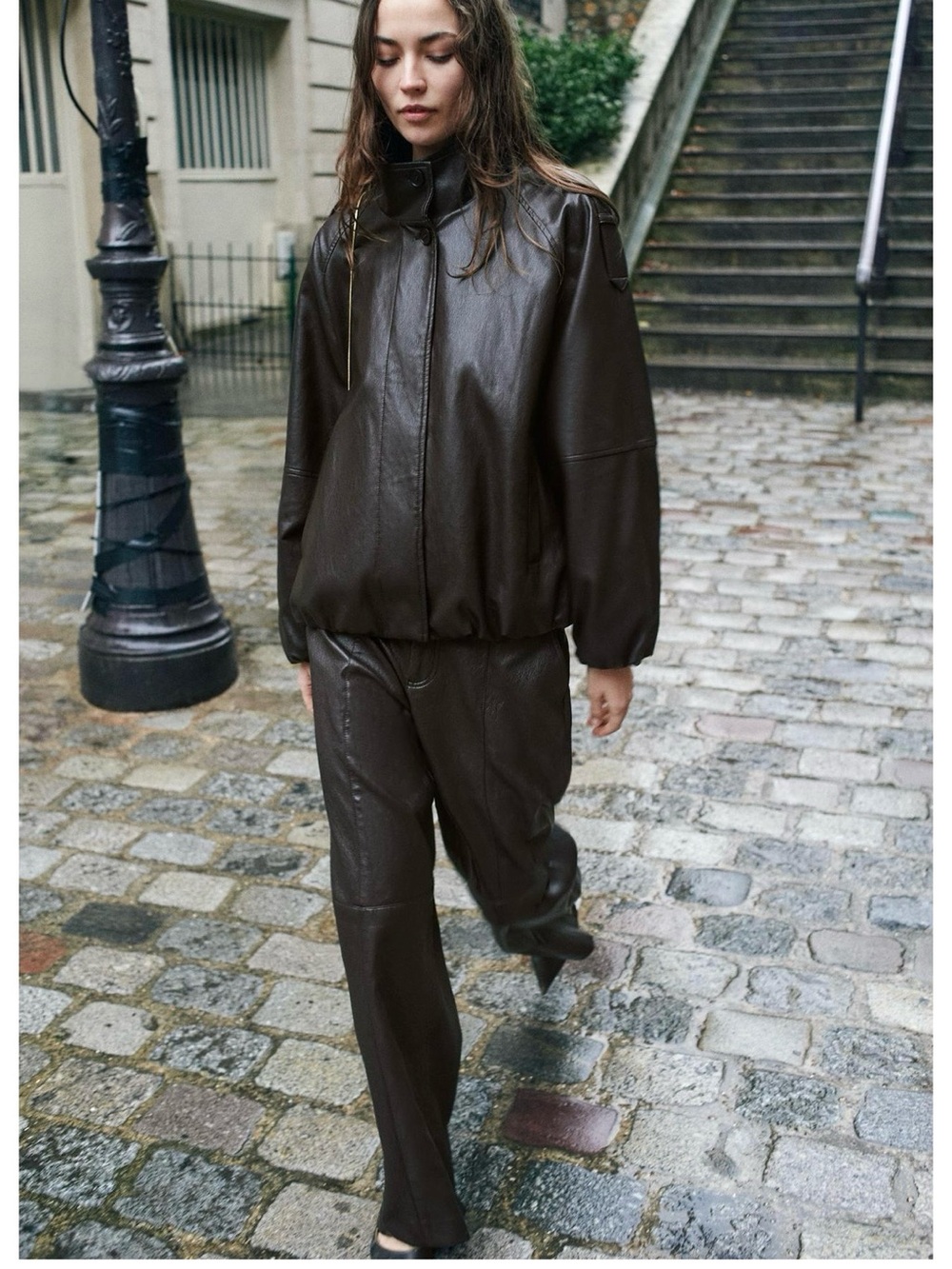 New Zara Faux Leather Bomber Jacket Dark Brown XS S